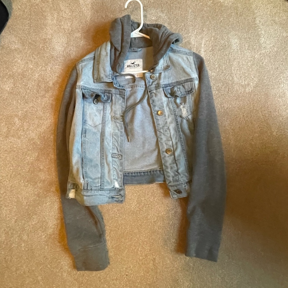 Hollister Light Blue and Gray Hooded Jacket